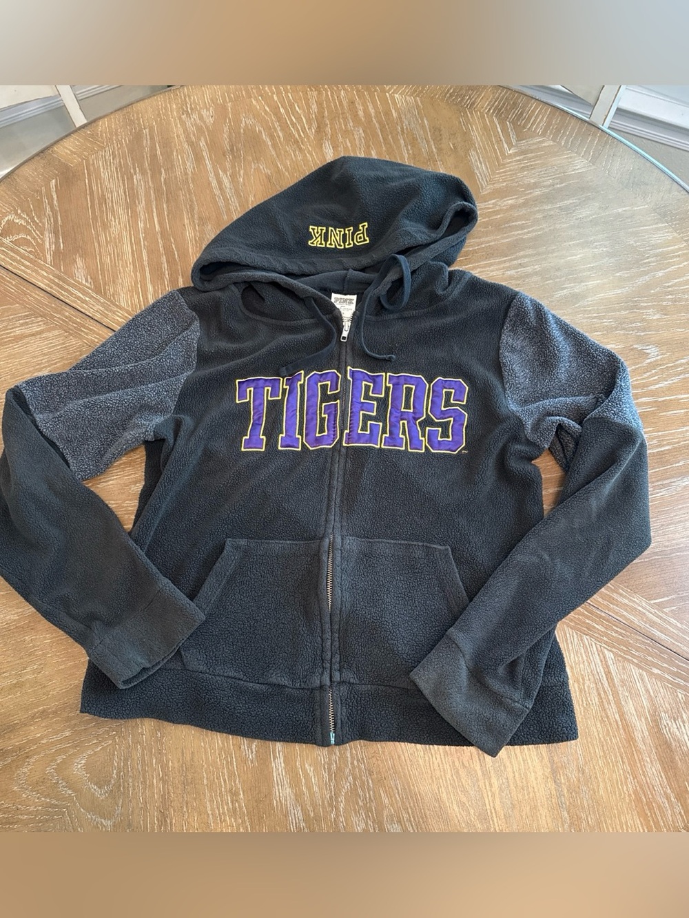 PINK Victoria's Secret Black & Gray 'Tigers' Zip-Up Hoodie